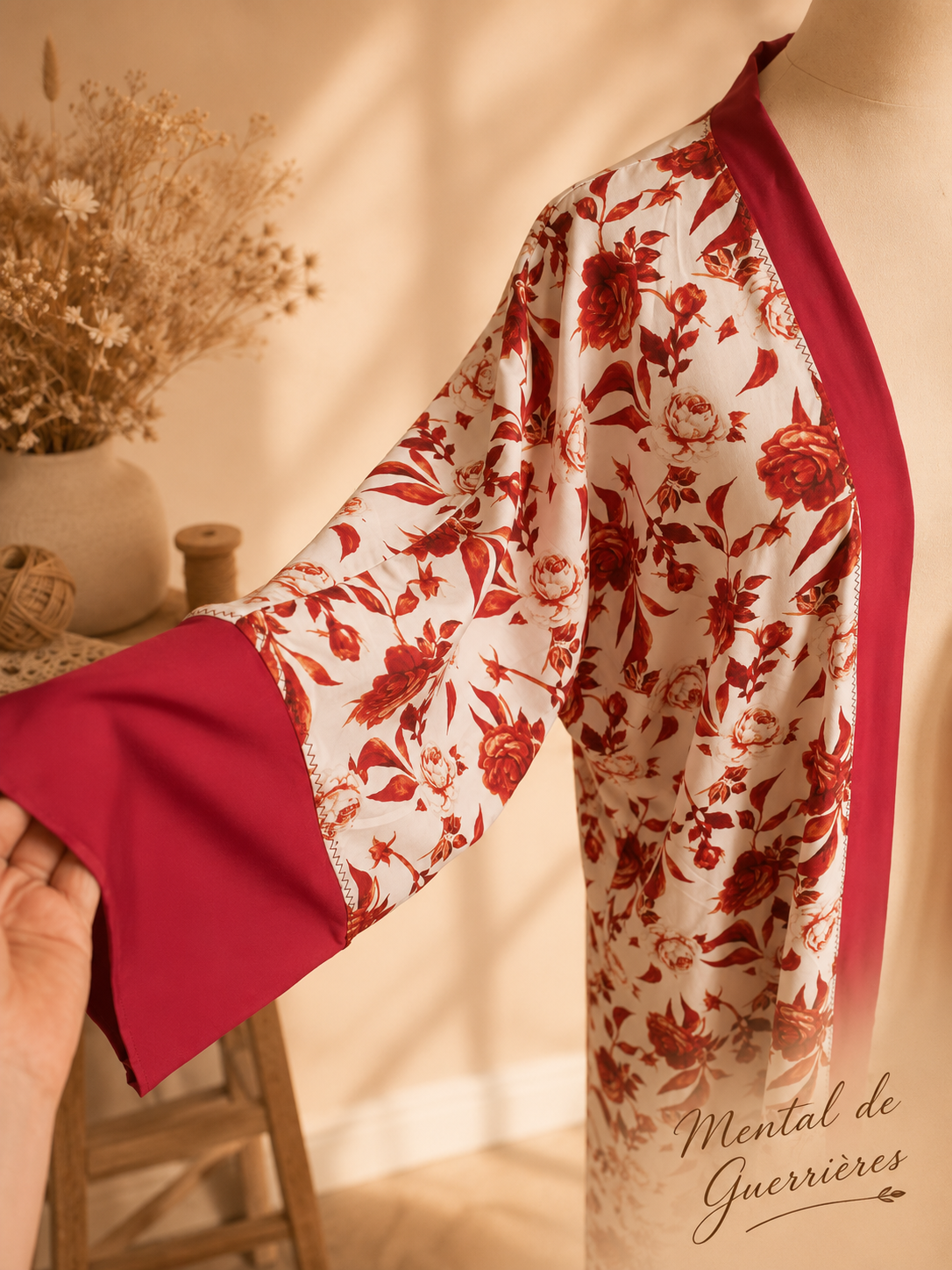 Kimono en coton léger fleur rouge – Taille unique – Image 2