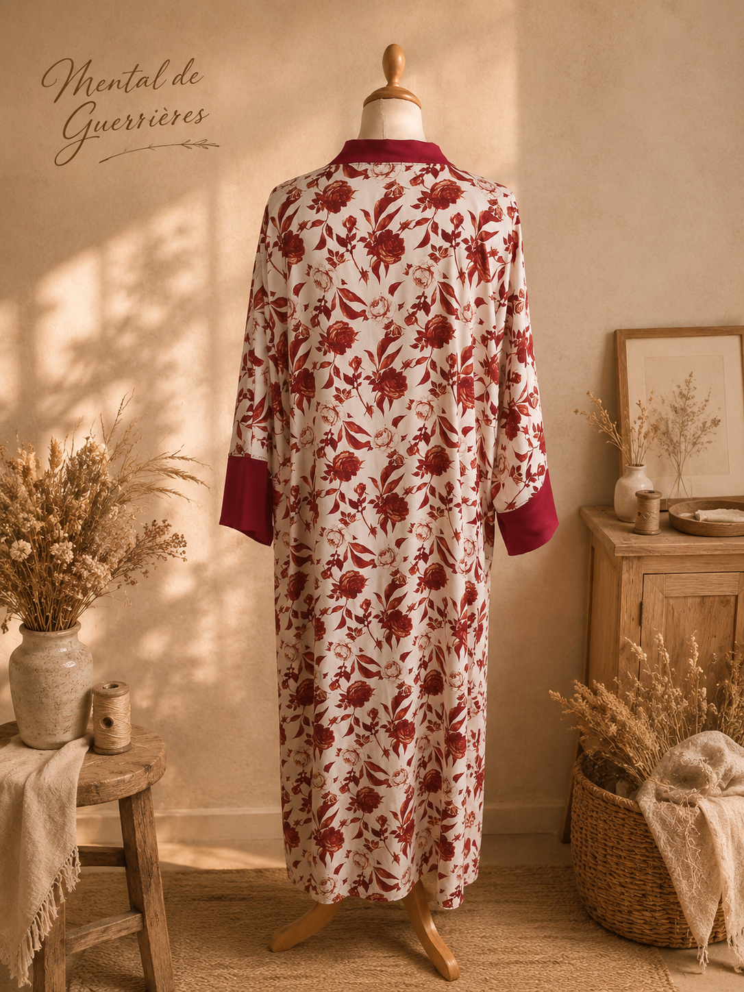 Kimono en coton léger fleur rouge – Taille unique – Image 3