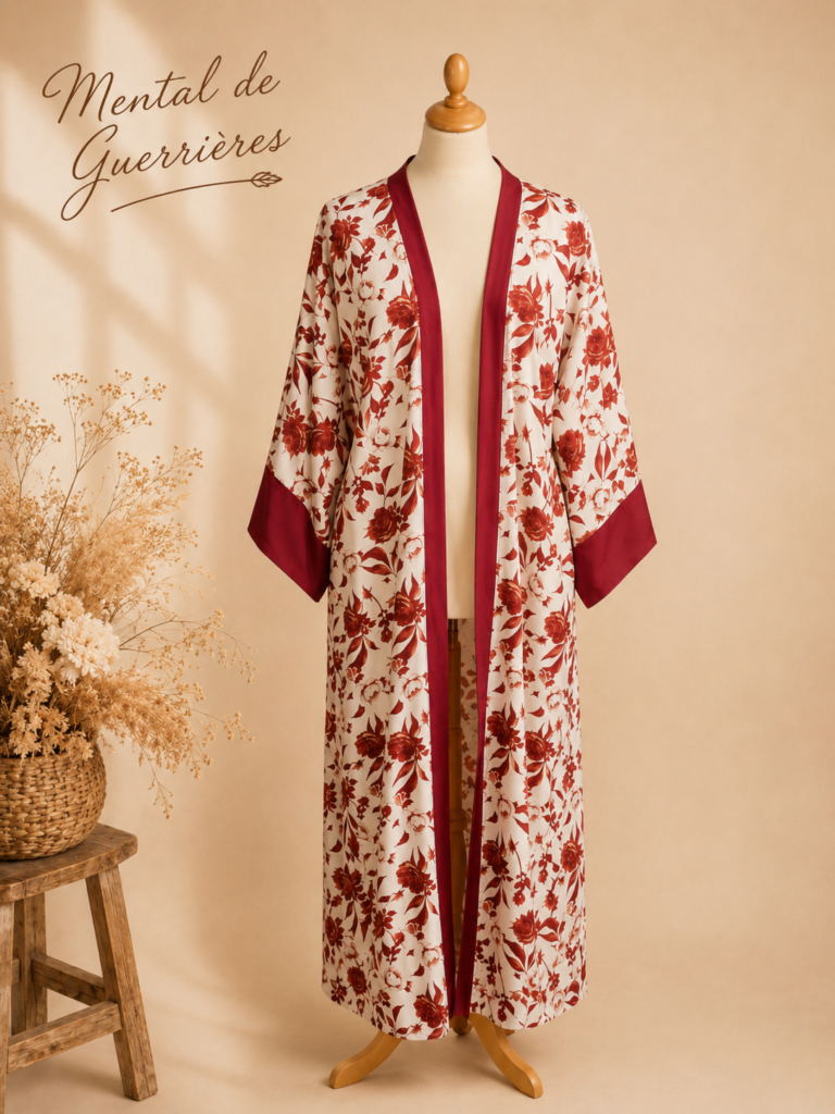 Kimono en coton léger fleur rouge – Taille unique